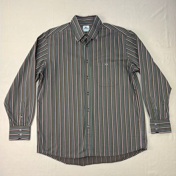 Lacoste Other - Lacoste Men's Brown and Multicolored Striped Button Down Shirt Size 44 XL